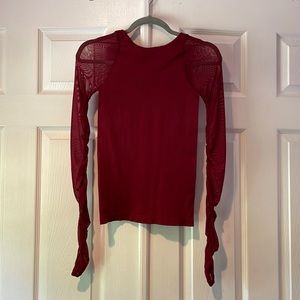 NWT Intimately Free People Burgundy Mesh Long Sleeve Top Size XS/S